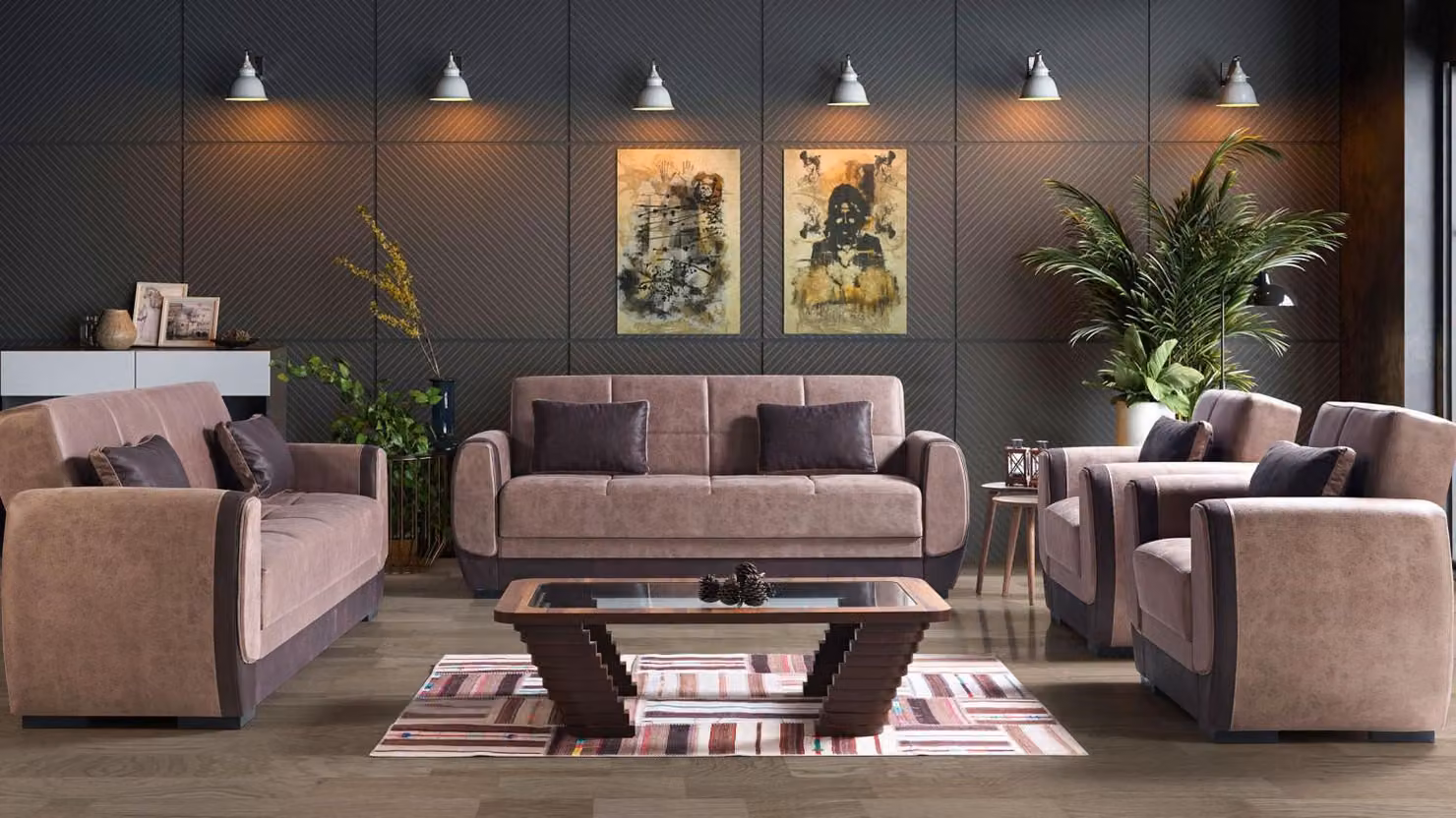 Moderne Sofagarnitur Sessel Textil Sofa Luxus Komplett Luxus 3+2+1+1 Sitzer
