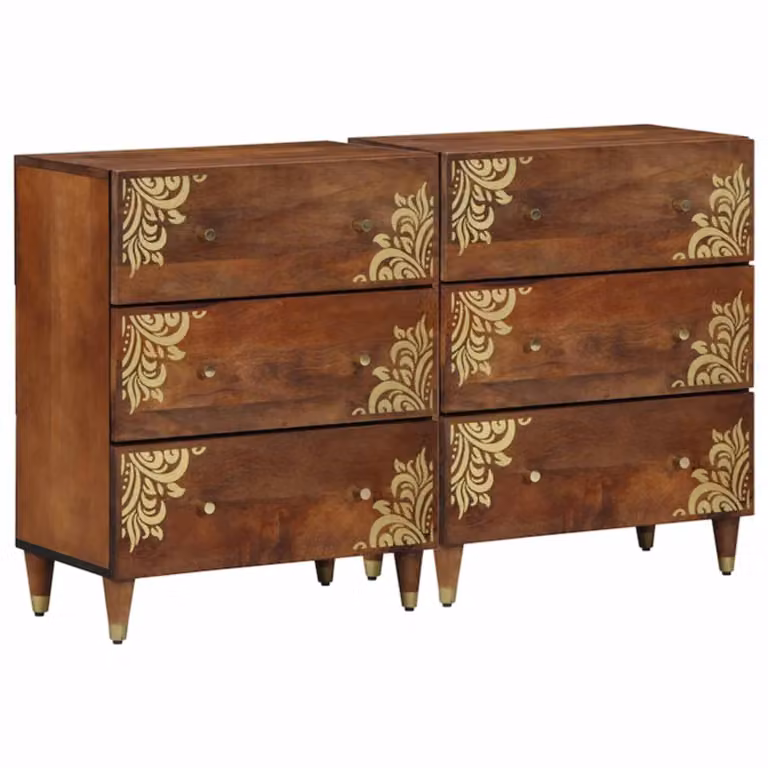 Set di 2 credenze moderne vidaXL in legno di mango massello marrone H 75 x L 60 x P 33 cm