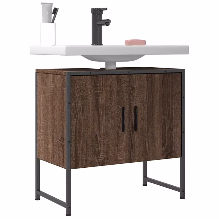 Mobile Lavabo da Bagno vidaXL in Rovere Marrone con Ante a Battente, L 60 x P 33 x H 60 cm