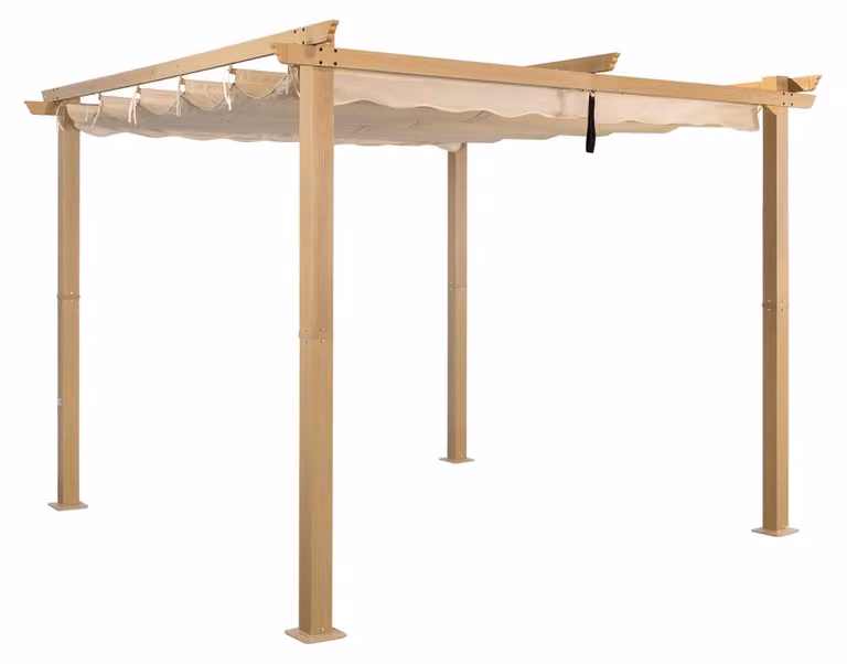 Pergola con struttura in alluminio - Tetto in poliestere retrattile, color beige - Dimensioni 3 x 3 metri - Impermeabile - Tenda da giardino - Gazebo