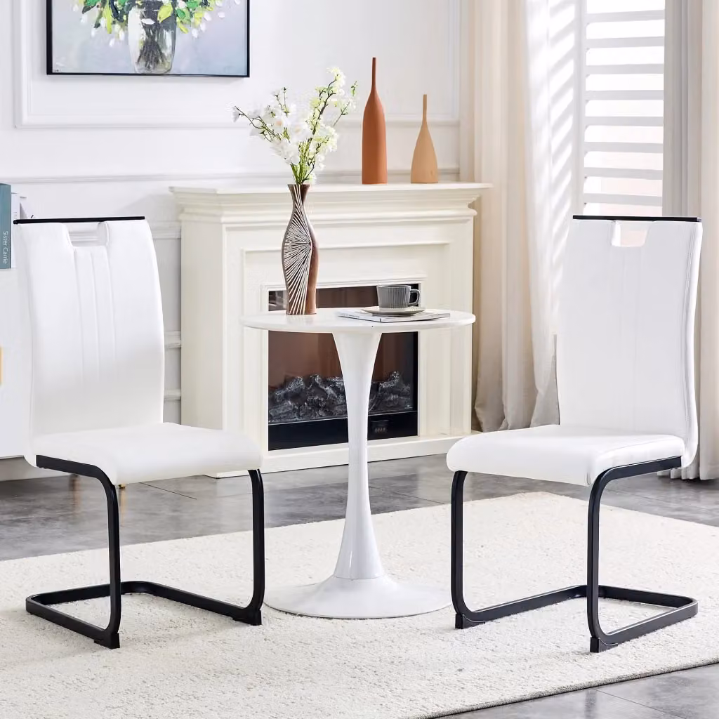 Sedia Chicfurn moderna in similpelle bianca con schienale ergonomico e piedini antiscivolo per sala da pranzo o ufficio in casa – 2