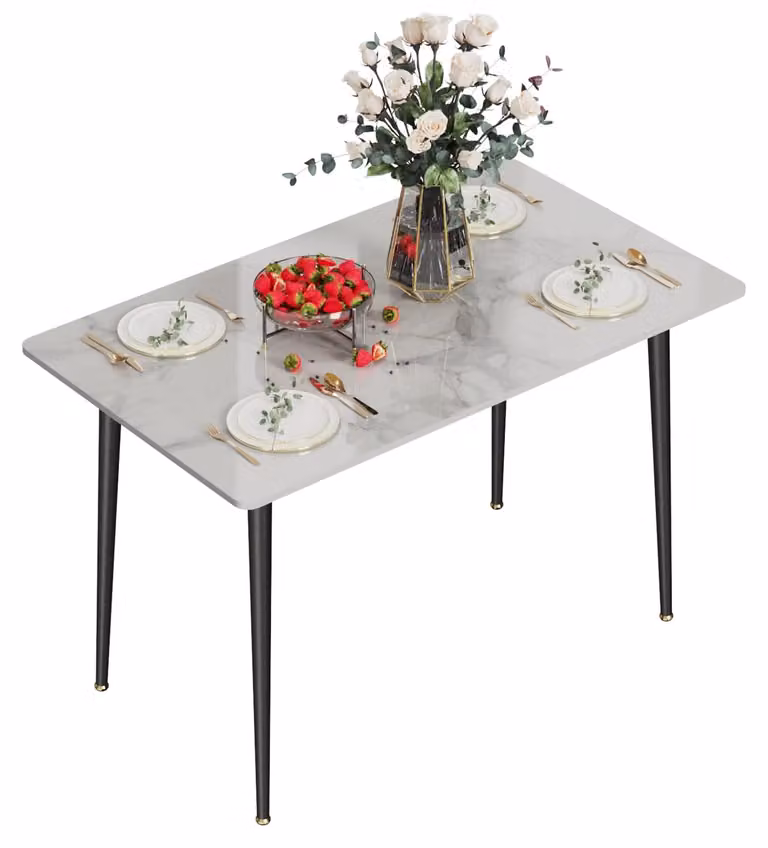 Tavolo da pranzo in sinterizzata, dimensioni 120x70 cm, bianco lucido, per 4 persone