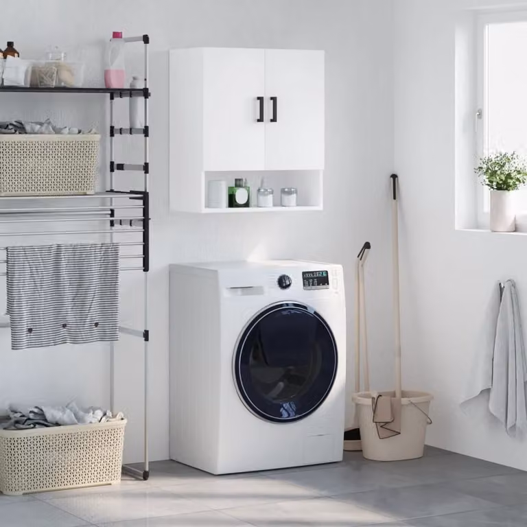 Armadietto a muro vidaXL bianco in legno e MDF con ante a battente e ripiani interni L 60 cm, P 31 cm, H 70 cm