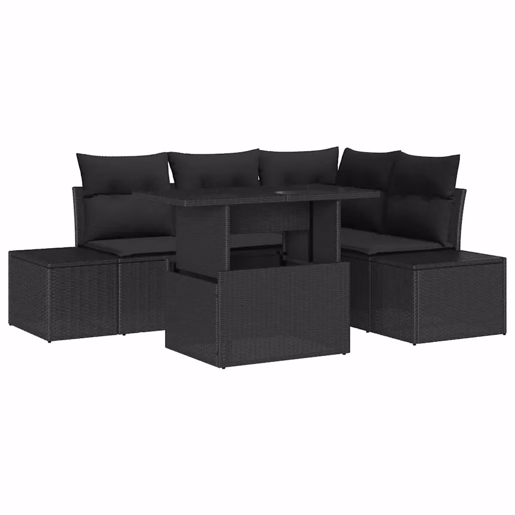 Set Divano da Giardino 5 Pezzi vidaXL in Polyrattan Nero con Cuscini e Tavolino – 2