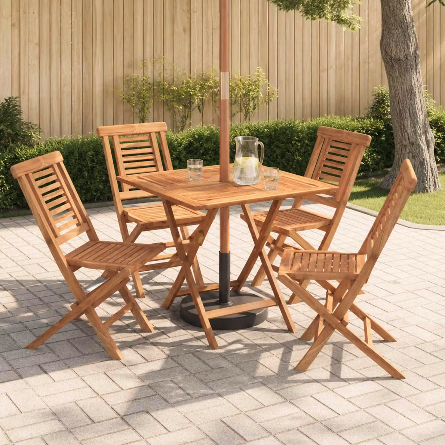Set bistro da giardino pieghevole vidaXL in legno di teak marrone da 5 pezzi