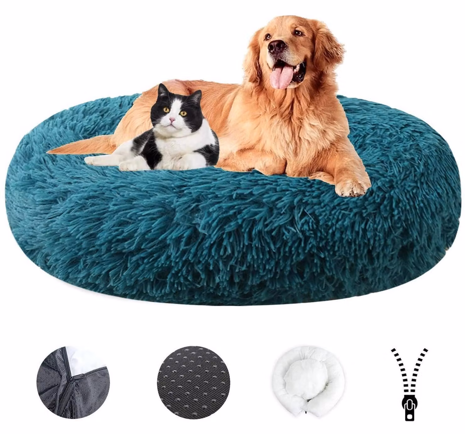 Cuccia per cani, morbida e lavabile, diametro 90 cm, colore ciano
