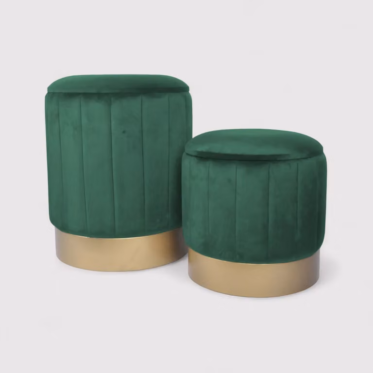 Giunco - Set di 2 pouf in velluto verdi con contenitore