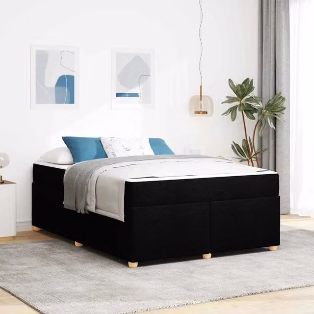 Letto matrimoniale con materasso vidaXL in tessuto nero L 140 x P 200 cm – 1