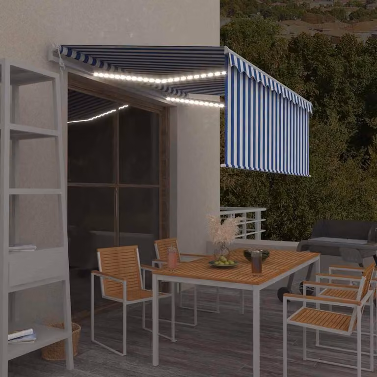 Tenda Automatica vidaXL con Sensore Vento e Telecomando in Alluminio e Poliestere, L: 350 cm, P: 120 cm, Colore Blu e Bianco