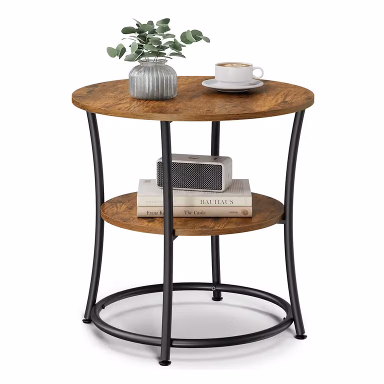 Tavolino da Caffè a 2 Ripiani, Marrone Vintage + Nero / 55D x 55L x 55H