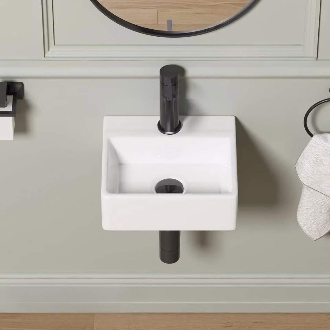Lavabo da parete in Vetroceramica, modello Mini Quadrato, dimensioni 320x290 mm, colore bianco