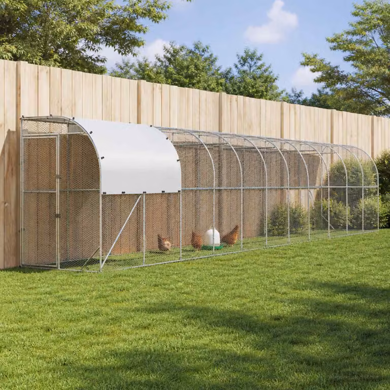 vidaXL Gabbia per Polli Contro il Muro Argento 1200 x 150 x 215 cm