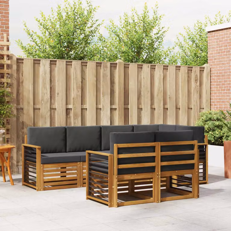 Set di divani da esterno a L vidaXL in legno di acacia con cuscini, 7 pezzi, Beige e Antracite
