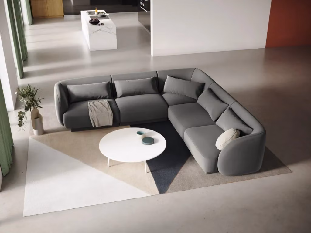 Divano angolare reversibile Tulum Cosmopolitan Design in velluto grigio chiaro da 5 posti L/P/H: 255 x 141 x 70 cm – 2