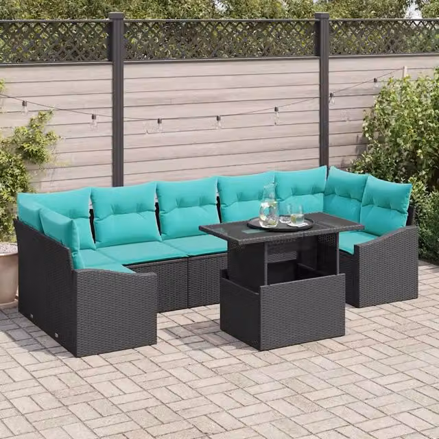 Set Divano da Giardino 8 pz Nero e Blu polyrattan 3348962