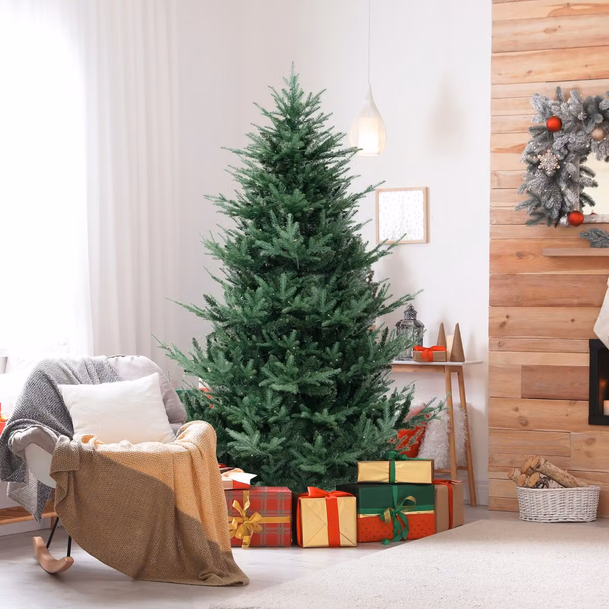 Albero di Natale artificiale Costway verde con 1480 punte di rami e 450 luci LED bianche calde, Altezza: 240 cm