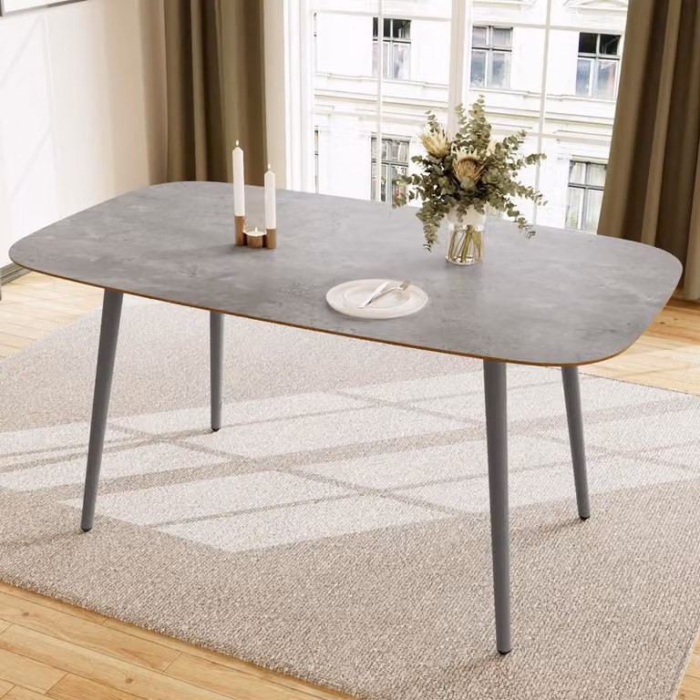 Tavolo da pranzo o tavolo da cucina per 4-6 persone, 120 cm, grigio, realizzato in MDF con gambe in metallo