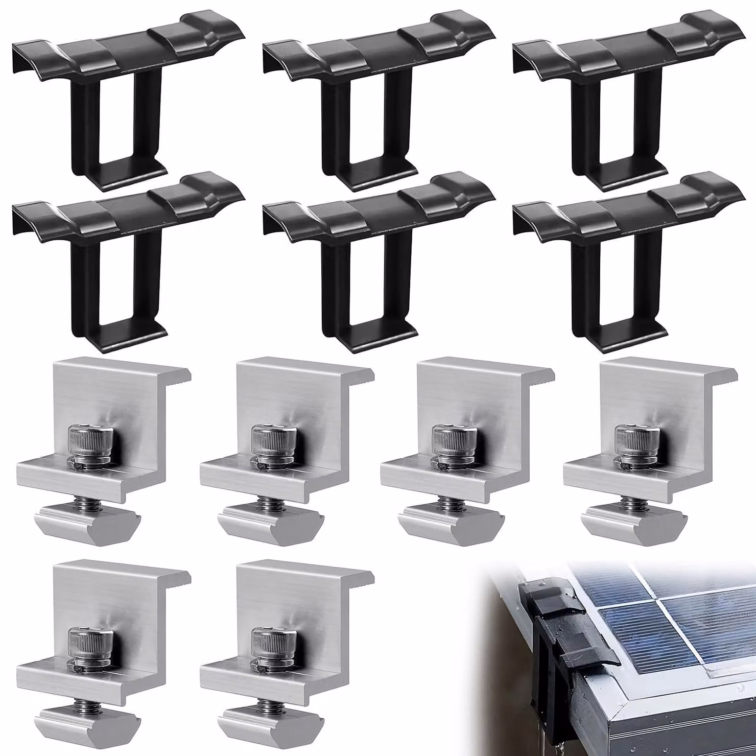 6 supporti a forma di Z in alluminio per moduli solari da 30 mm + clip