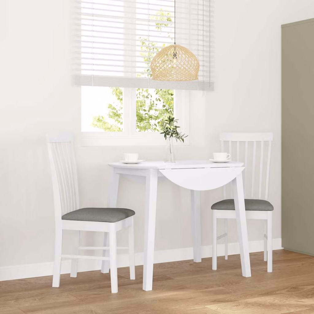 Set di 2 sedie da pranzo vidaXL con cuscini in legno di hevea bianco e grigio