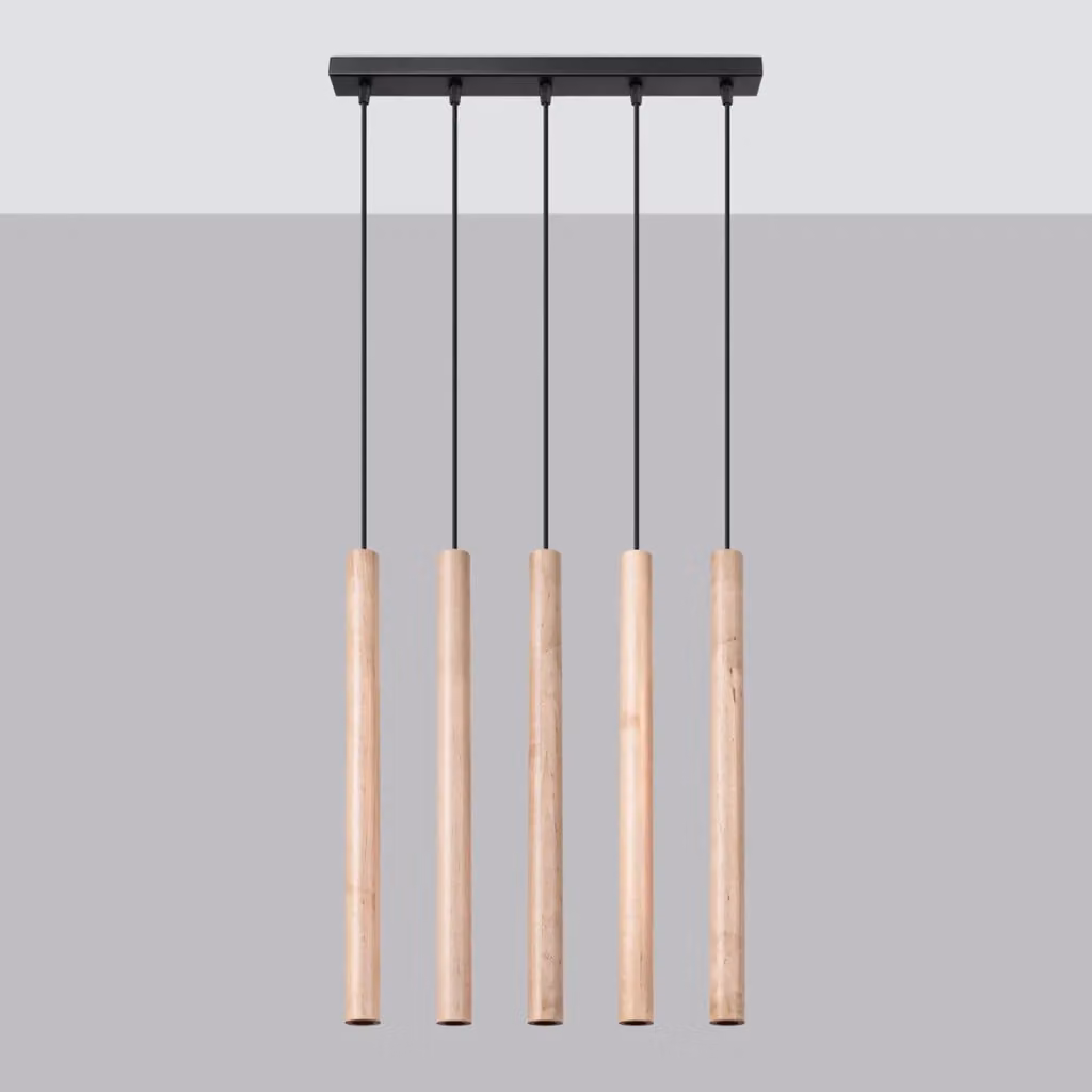 Lampada da soffitto in legno PASTELO di Sollux Lighting, design moderno in legno e nero con 5 luci – 2
