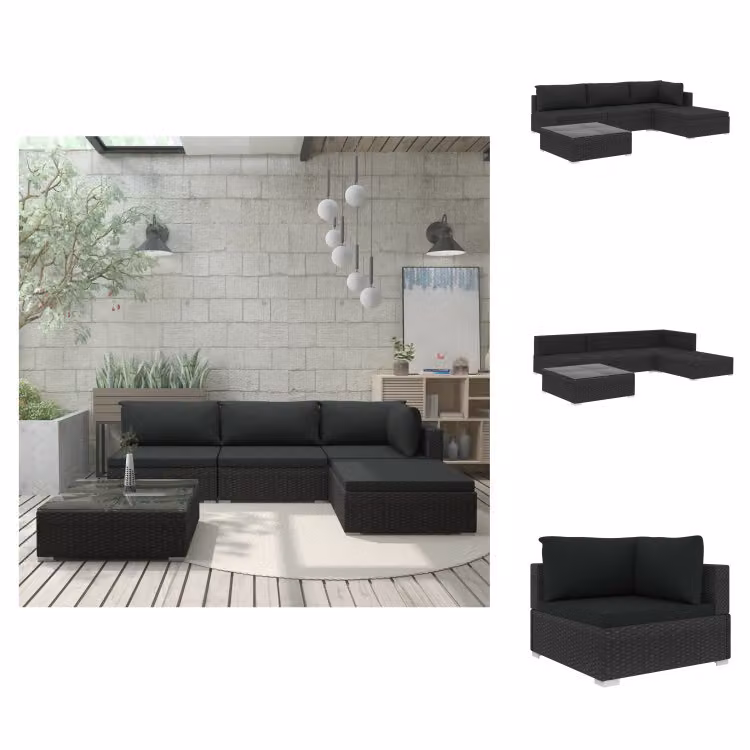vidaXL Set da salotto da giardino 5 pezzi con cuscini in poly rattan nero - Set di mobili da giardino