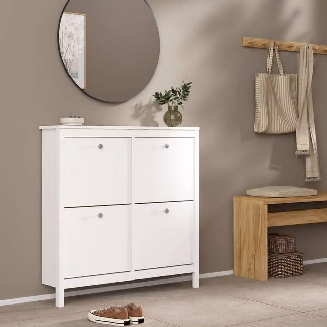 Scarpiera Actinidia DMORA, Mobile porta scarpe e armadio da ingresso moderno in MDF bianco opaco, L: 102.9 cm, P: 24.6 cm, H: 102.9 cm