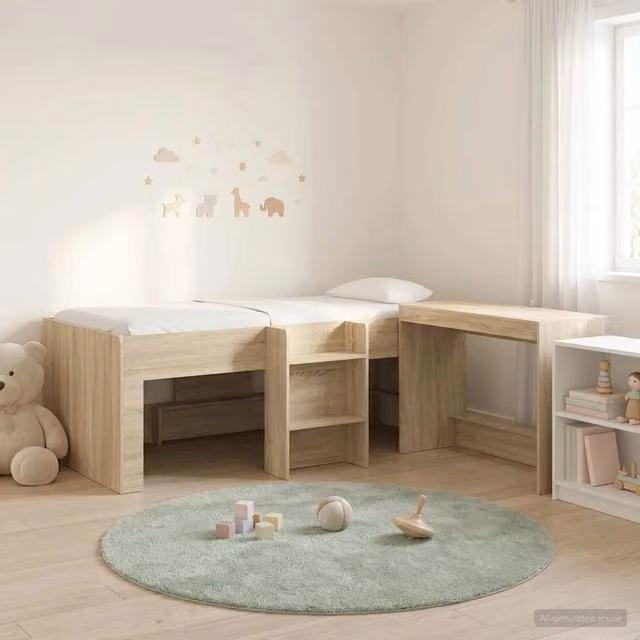 Letto alto per bambini con scrivania 2 pz Rovere Sonoma 3423440