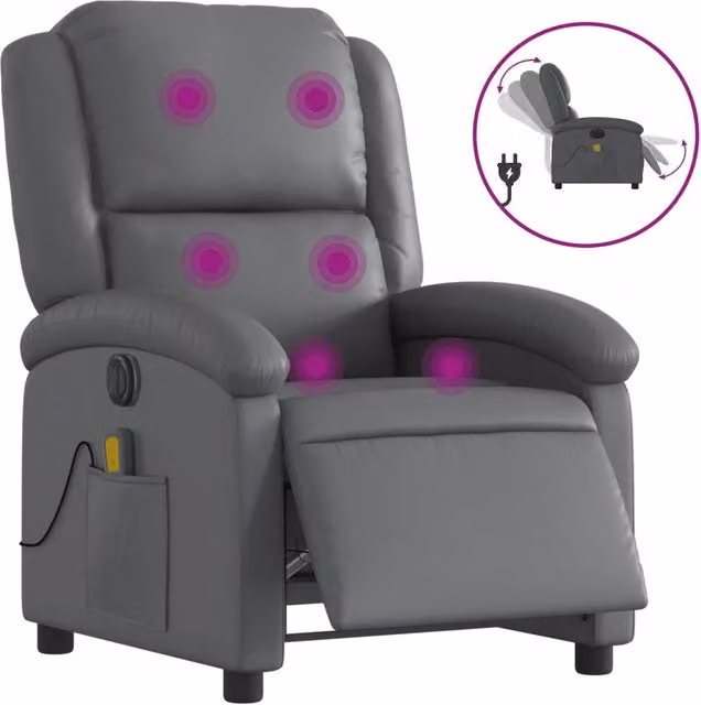 Poltrona Massaggiante | Sedia Relax Elettrica Reclinabile Grigio Similpelle