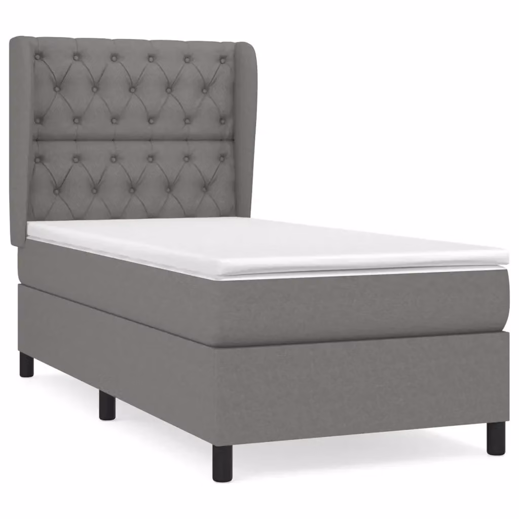 vidaXL Giroletto a Molle con Materasso Ibrido in Tessuto Grigio e Bianco L/P/H: 80 x 200 x 40 cm – 2