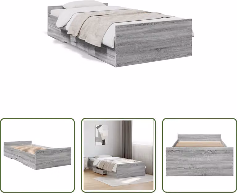 The Living Store Struttura letto con cassetti Grey Sonoma 75x190 cm Materiale a base di legno