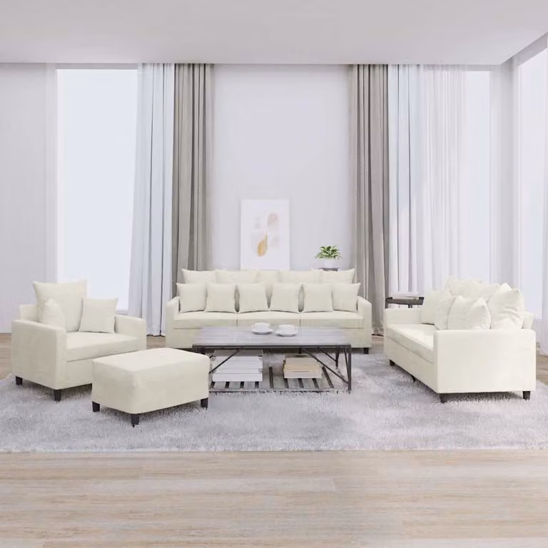 vidaXL Set di Divani Moderno 4 Pezzi in Velluto Beige con Cuscini e Pouf