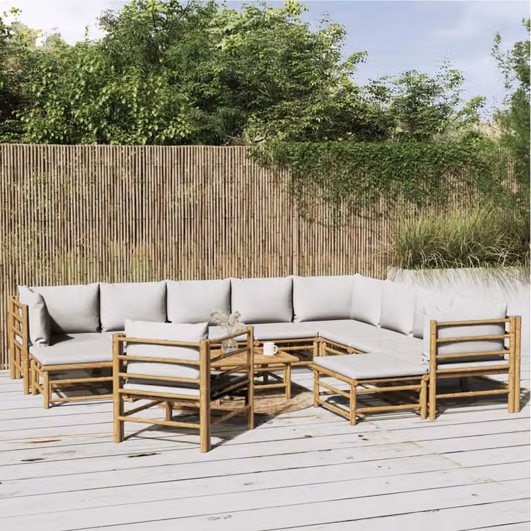 Maison Exclusive - Set da giardino da 12 pezzi con cuscini grigio chiaro in bambù