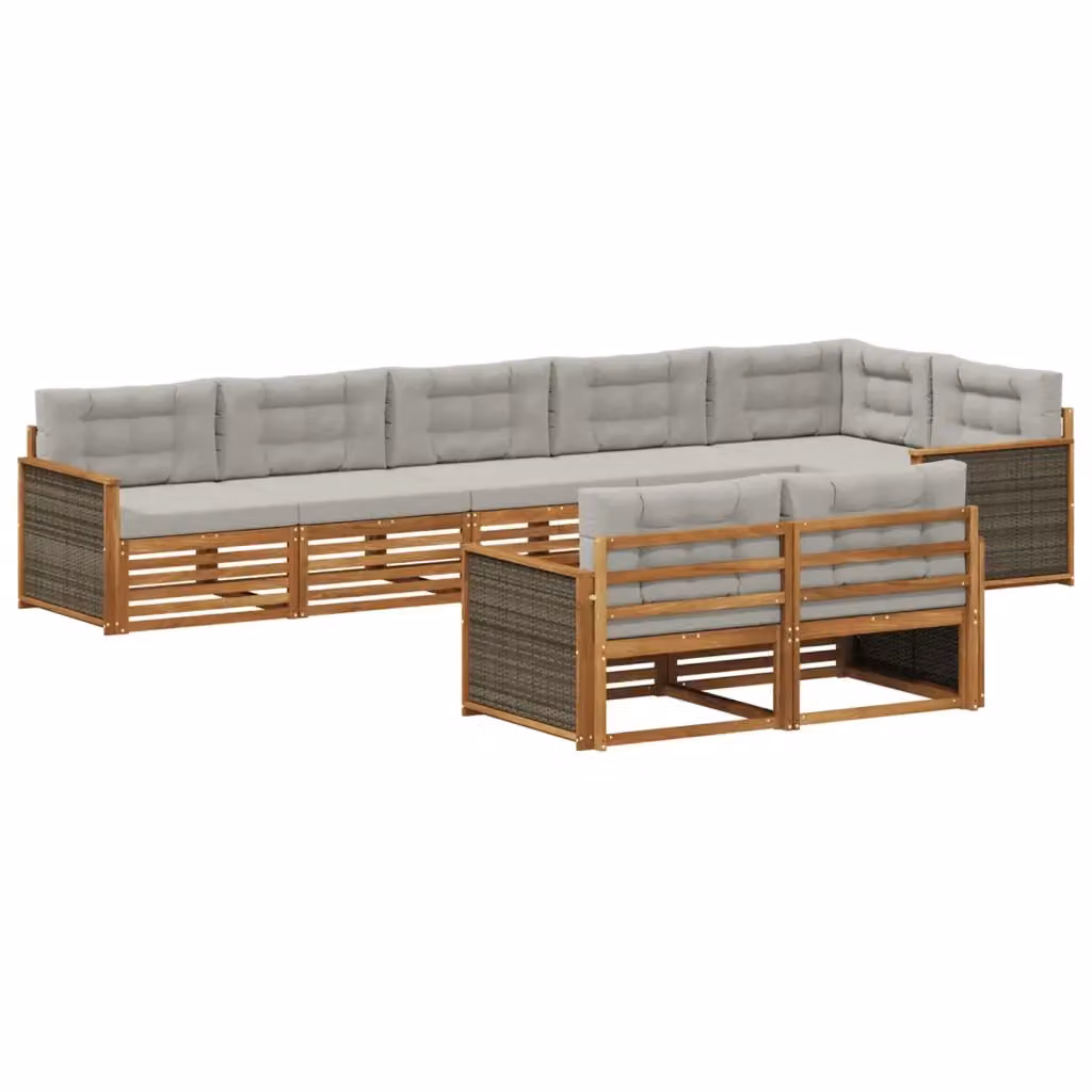 Set di divani da esterno a L vidaXL in legno di acacia con cuscini beige e grigi – 2