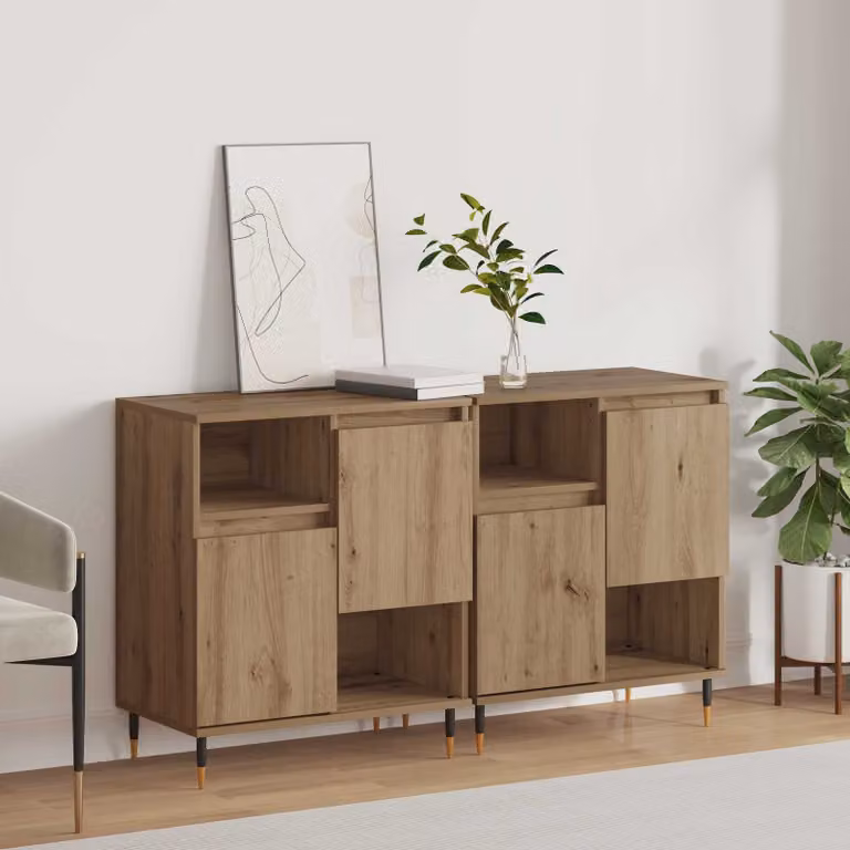 Set di 2 credenze vidaXL in rovere marrone con finitura opaca, L/P/H: 120 x 35 x 70 cm