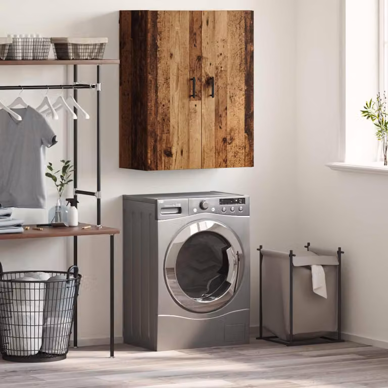 Armadietto a muro vidaXL in legno vecchio marrone con ante a battente e ripiani interni L: 69,5 cm, P: 34 cm, H: 90 cm