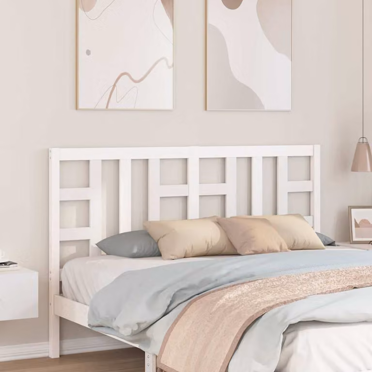 Testiera per letto vidaXL in legno massello di pino bianco, stile rustico, L 156 cm x P 4 cm x H 100 cm