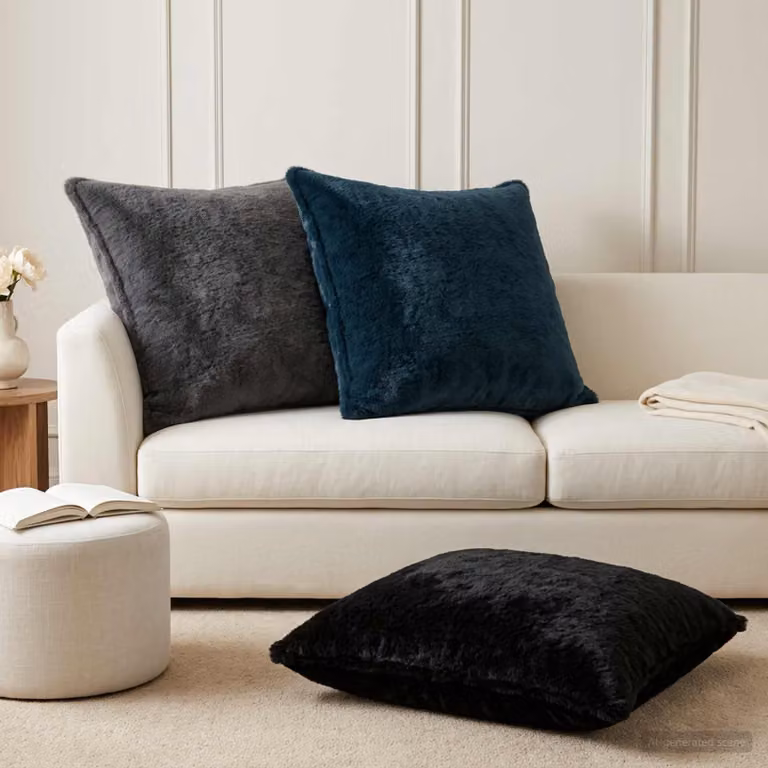 Set di 6 federe vidaXL HOUTEN in ecopelliccia blu navy, L 70 x P 70 cm