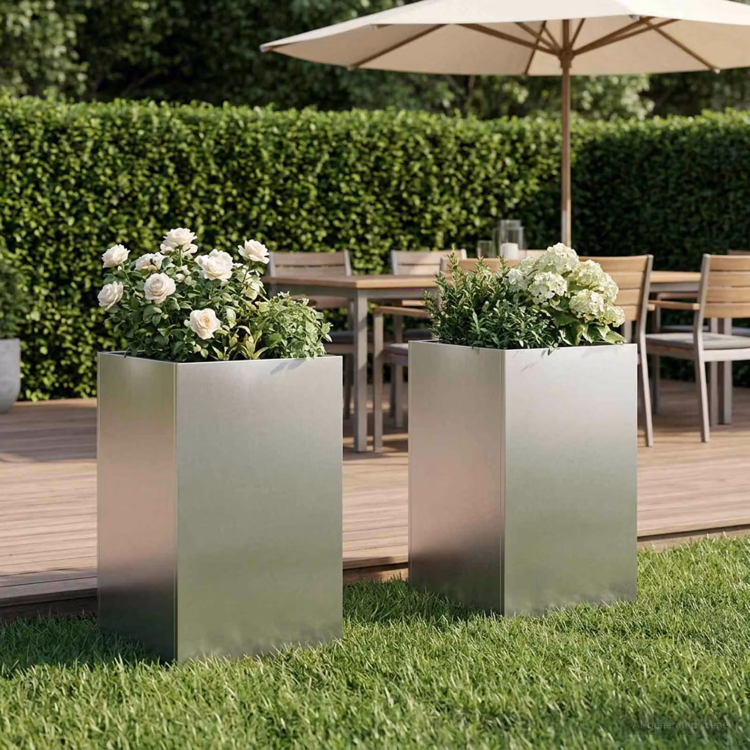 Set di 2 vasi da giardino vidaXL in acciaio inox color argento, L 30 cm x P 30 cm x H 50 cm
