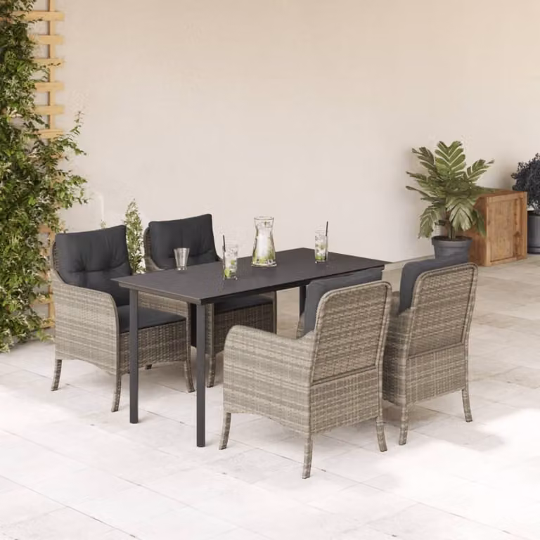 Maison Exclusive - Set Pranzo da Giardino 5pz con Cuscini Grigio Chiaro Polyrattan