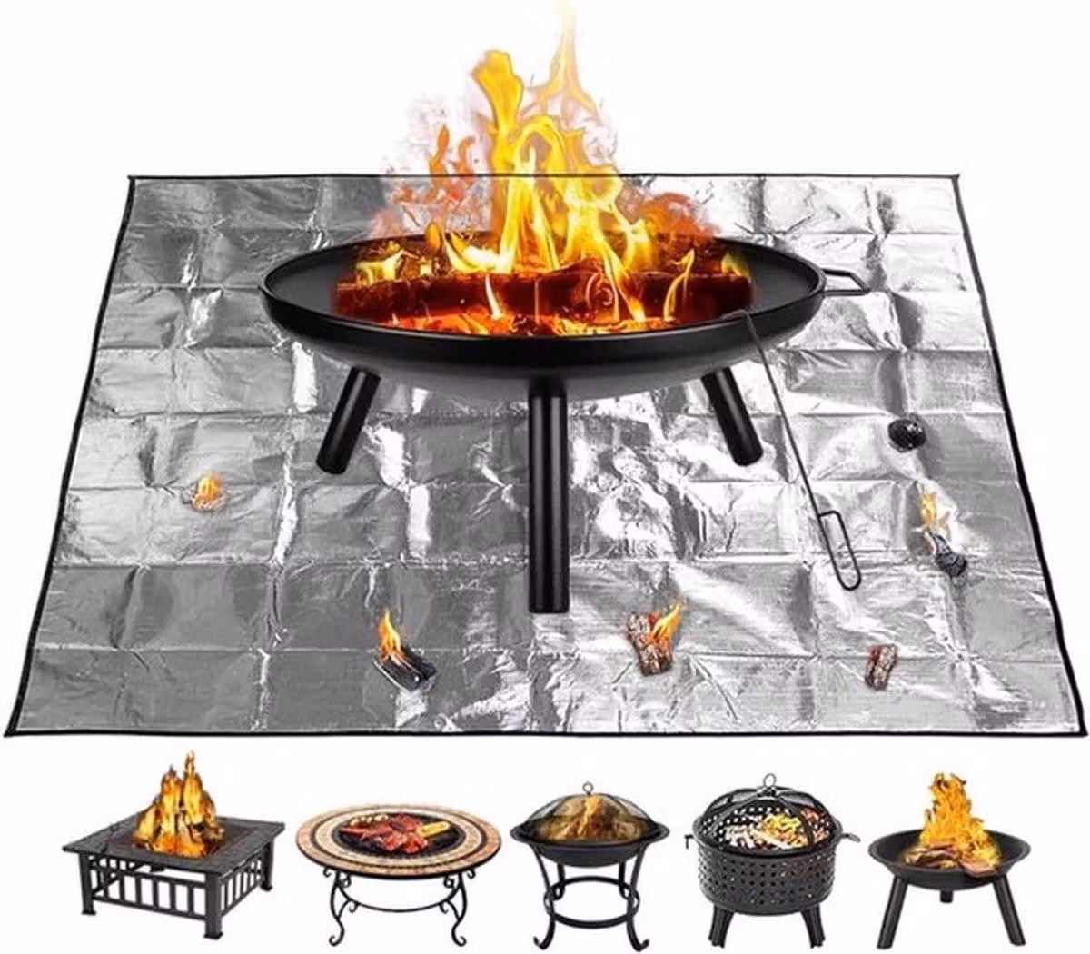 Tappetino quadrato per focolari, 100 x 100 cm, tappetino ignifugo per giardino, barbecue e campeggio, protezione per legno e erba