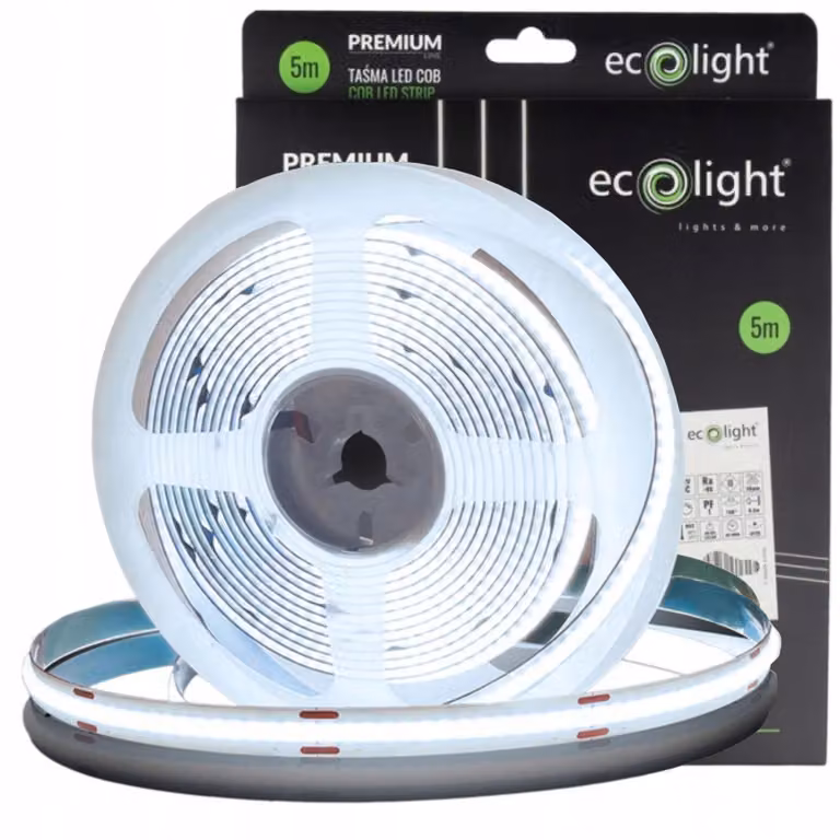 Striscia Led Cob Digitale, 5 Metri, 480 Led, 9W/Metro, 810 Lumini/Metro, 12V, Ecolight, Luminosità Fredda