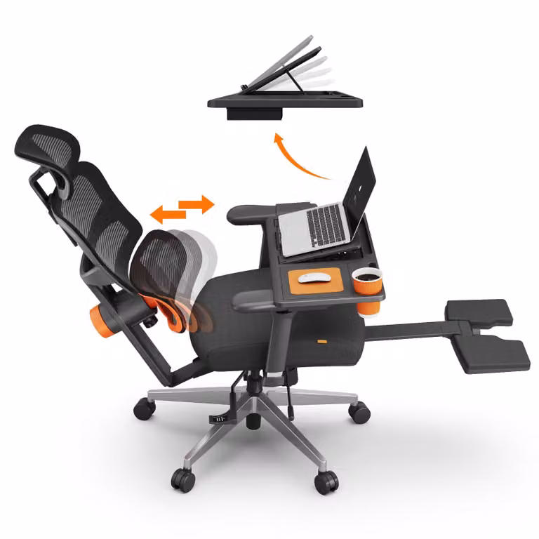NEWTRAL Pro NT002 Sedia da ufficio ergonomica con poggiapiedi - sedia da scrivania con schienale alto + scrivania da lavoro staccabile