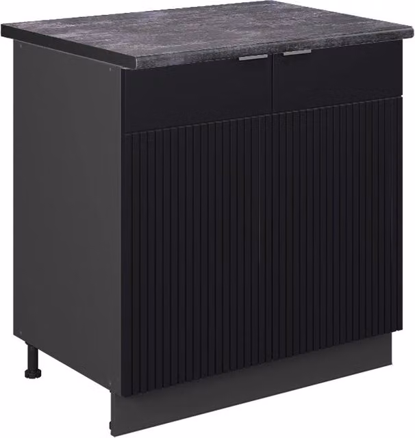 Mobiletto base cucina Fame-Line Nero rigato/Antracite 80 cm piano di lavoro Antracite Vicco