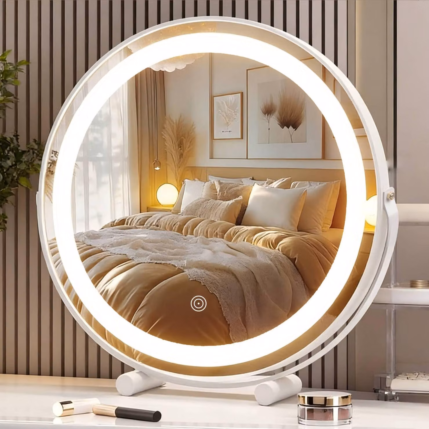 Specchio da trucco a LED, 40x40 cm, 3 colori, con dimmer, controllo touch, rotazione a 360°