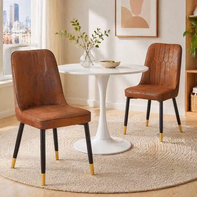 Set di 2 sedie da pranzo moderne MODFU con seduta in tessuto marrone e gambe in metallo nero – 1