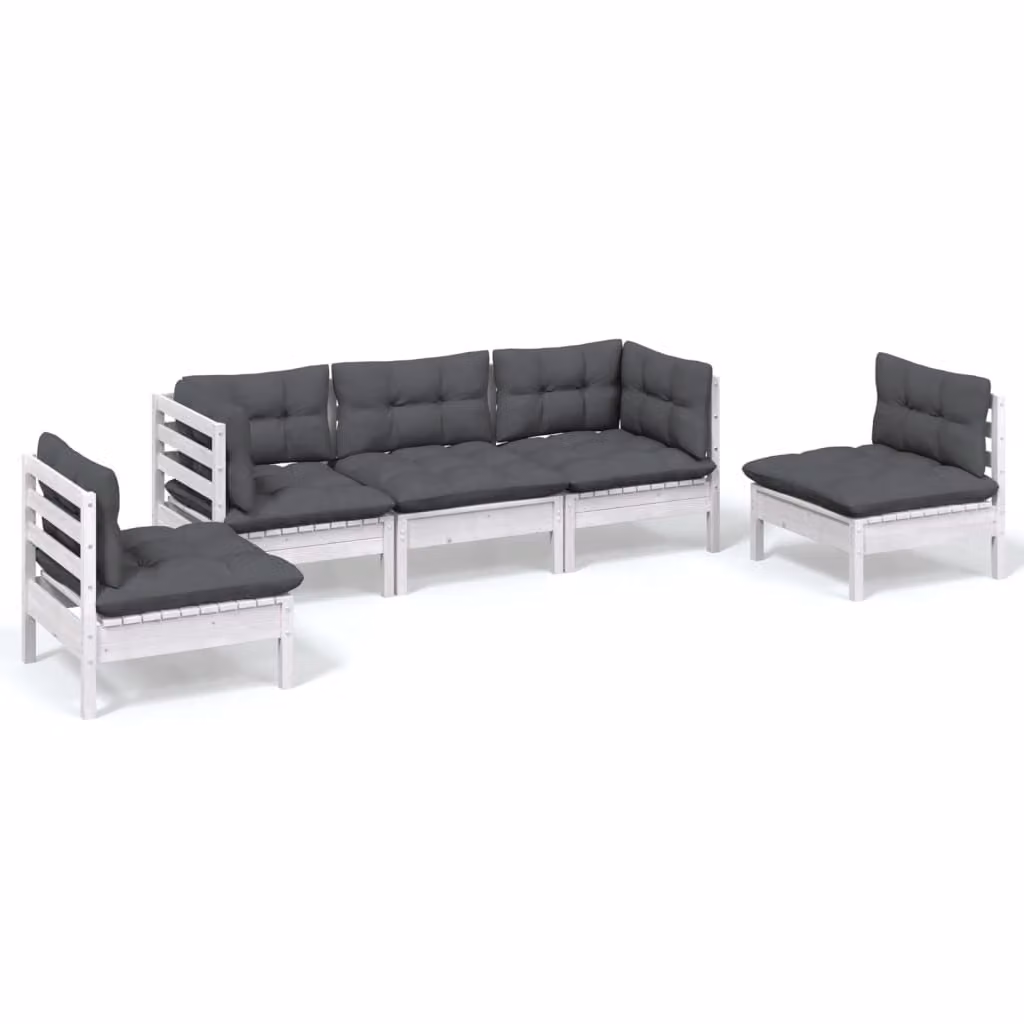 Set Salotto da Giardino 5pz con Cuscini Legno Massello di Pino