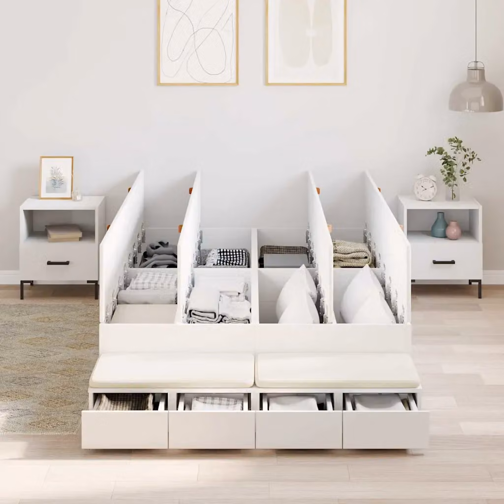 vidaXL Struttura letto con contenitore e cassetti in legno e MDF Bianco L 120 x P 200 cm