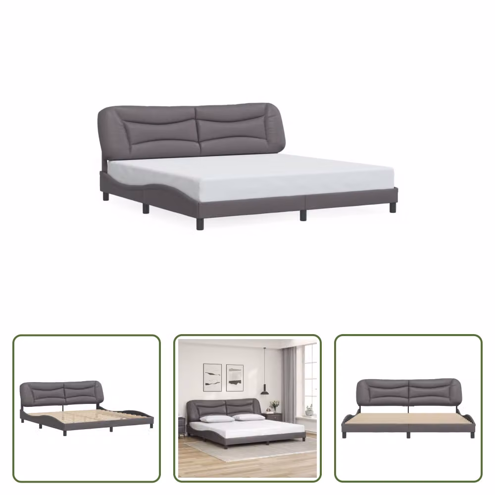 The Living Store Giroletto con testiera grigio 200x200 cm in ecopelle