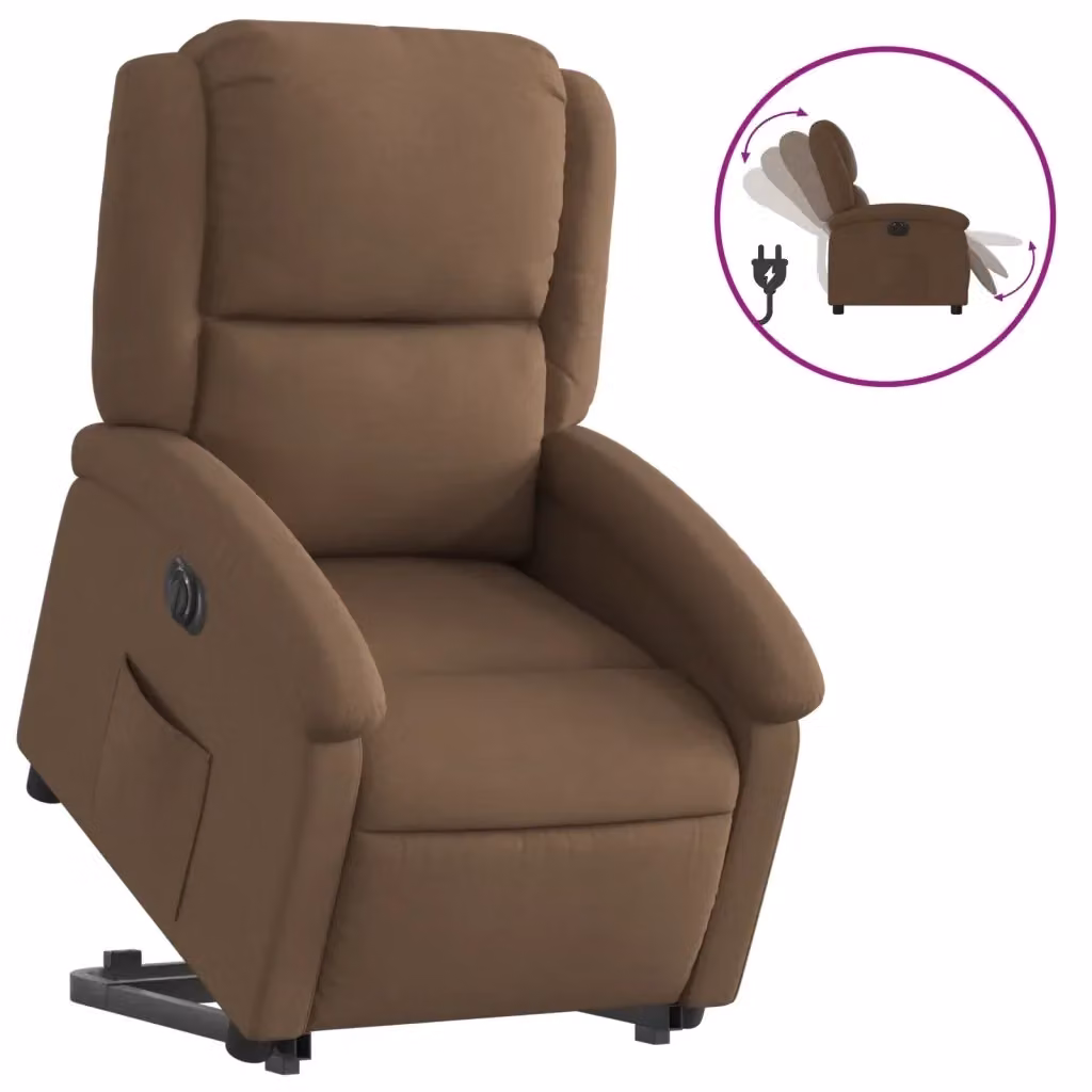 Poltrona Alzapersona Reclinabile Elettrica vidaXL in Tessuto Marrone con Braccioli – 2
