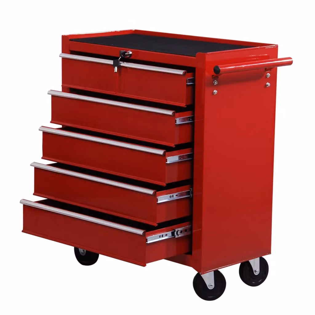 Carrello Porta Utensili con Cassetti Minimal in Acciaio con Ruote e Chiusura Sicura, Rosso, L: 67.5 cm, P: 33 cm, H: 77 cm – 2